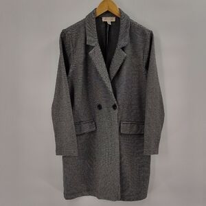 Philosophy Long Blazer Jacket Size Large Black Gray Long Sleeve Button Closure